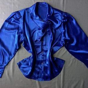 New Premium Satin Royal Blue Bow Shirt