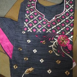 Grey Nd Pink  Colour Embroidery Kurti , Mix Cotton Material Good Quality