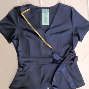 Women V-NECK Navy Fit Top