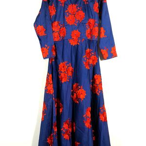 Navy Blue With Red Embroidered Gown (Women's)