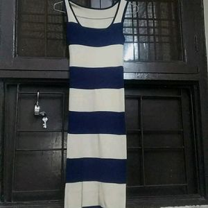 Navy Blue White Striped Bodycorn Midi Dress