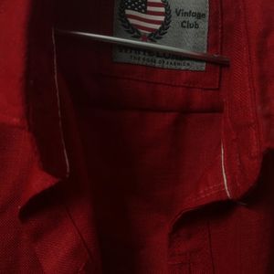 New Premium Cotton Linen Red Shirt