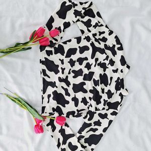 Cow Print Neck Cut Out Top