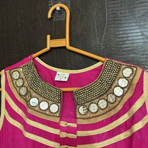 Pink Colour Anarkali With White Texture