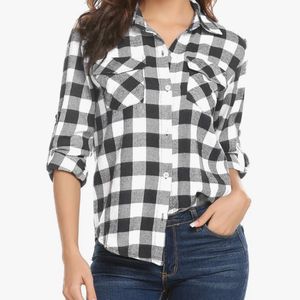 Black White Plaid Shirt Women