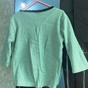 Green Color Top With White Lines Design