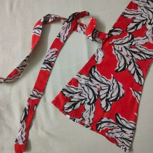 Branded Red Floral Top With Tie Up Sleeves