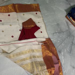 Golden Pallu And Border Saree Used But In Ok