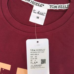 Brand New Maroon Printed Pure Cotton T-shirt