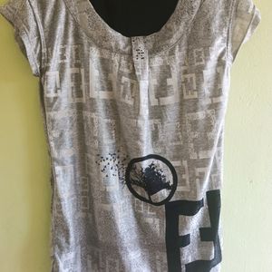 Grey Melange Black Designed Top