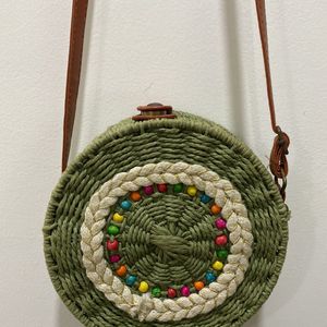 Graceful And Stylish Green Jute Sling Bag