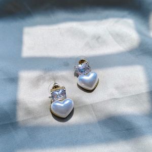 Heart Pearl Charm Earrings