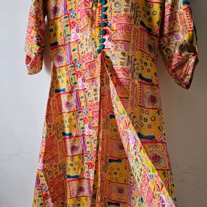 Libas Yellow Abstract Printed Front Slit Kurta