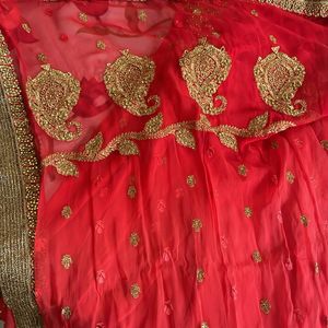 Tomato Red Double Shaded Pure Chiffon Saree