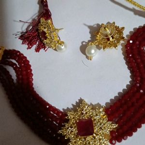 Red Ad Stone Necklace Set