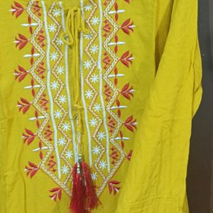 Yellow Color Embroidered kurti