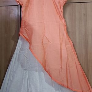 Orange & Off White Ethnic Gown (1 Piece Dress)