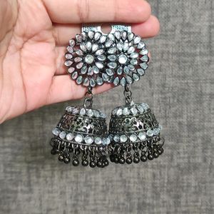 Oxidized Kundan Earrings