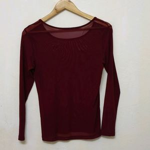 Trendy New Maroon Mesh Top For Women