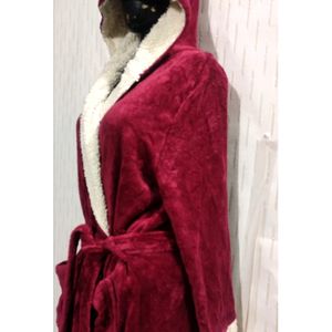 Soft Maroon Hoodie Bathrobe For women's