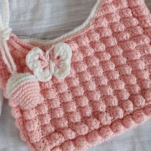 Crochet Peach Pink Popcorn HandBag