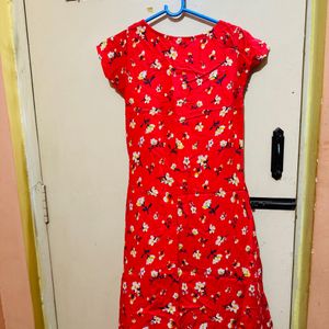 Red Floral Print Kurta