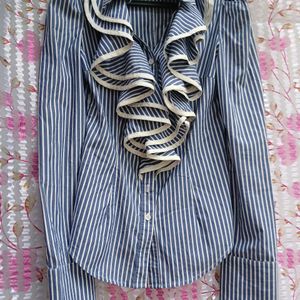 Clasi Blue Vertical Stripes Layers Ruffle To