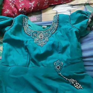 Women Sea Green Ethnic Frock