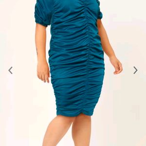 Teal Blue Party Lity Ruching Pattern Play Bodycon