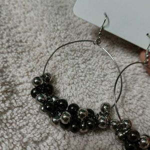 Funky Hoops With Black And Silver Beads