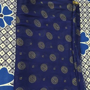 Blue Organza Silk Saree With Gold Floral Print