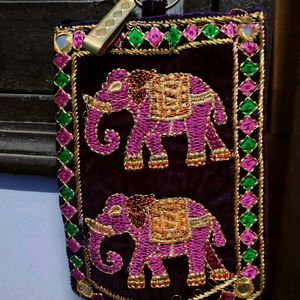 Maroon Money  And Mobile Phone Pouch Bag