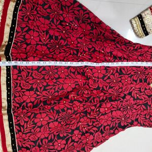 Black & Red Anarkali With Dupatta & Paijama