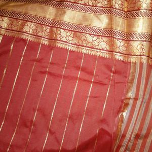 Red Saree With Golden Border