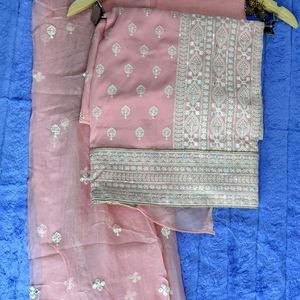 Peach Chikenkari Soft Suit Material