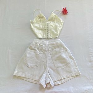 Forever21 Pinterest Pleated White Denim Shorts