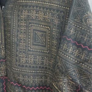 Kashmiri Print Black Kurta