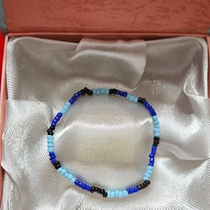 Glass Beads Bracelet Blue And Black Stretchable 💙