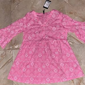 Pink Floral Anarkali Short Kurti