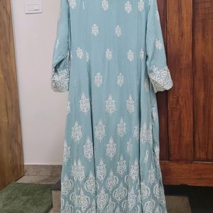 Light Blue A line Kurta With White Prints