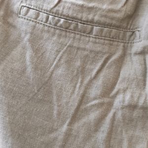 H&M Light Khaki Green Straight Linen Blend Trouser