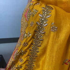 Beautiful Mustard Saree With Unstitch Blouse