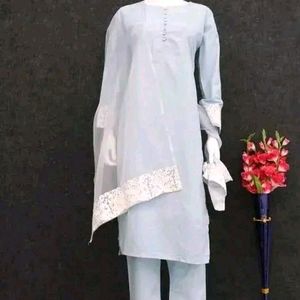 Grey Kurta Set With Leggings And Dupatta