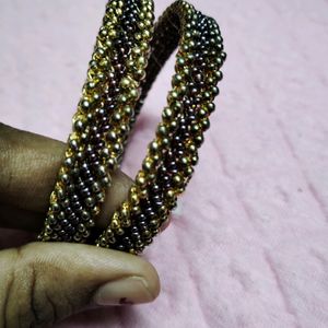 Purple And Golden Beaded Bangle Set