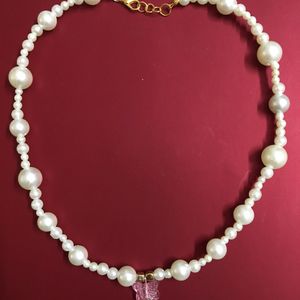 Pearl Bead W Butterfly&Teardrop Pendant Necklace