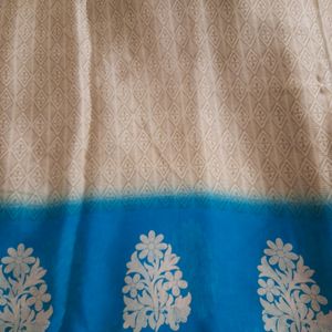 Beige and Greenish Blue Saree with Blouse