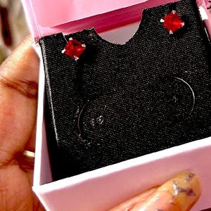 Pure Silver Cherry Red Studs