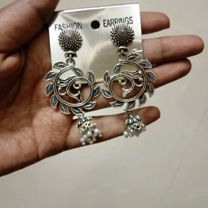 Oxidised Silver Drop Earrings For Women