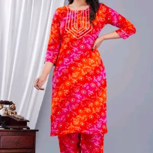 Bandhani Cotton Kurta Pant Set