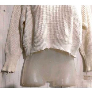 White Crop Sweater for Women's